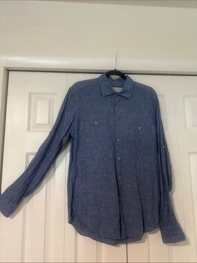 Joseph Abboud Blue Linen Casual Button-Down Shirt
